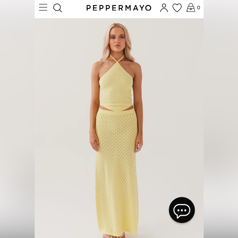 Peppermayo Yellow Halter Sheath Skirt Set Never Worn